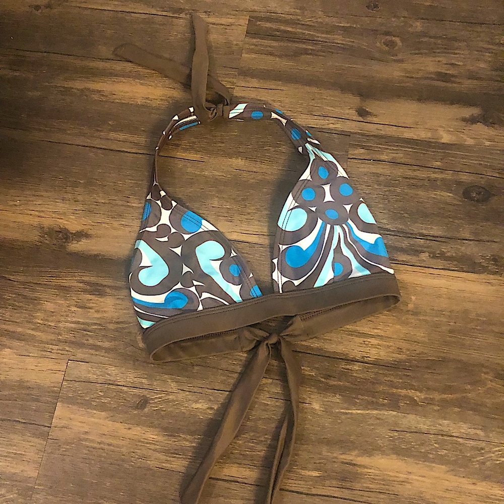 Patagonia blue abstract floral bikini halter top sz S
